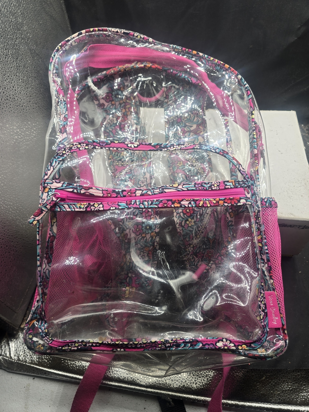 Vera Bradley Clear Backpack with Hot Pink Floral Trim